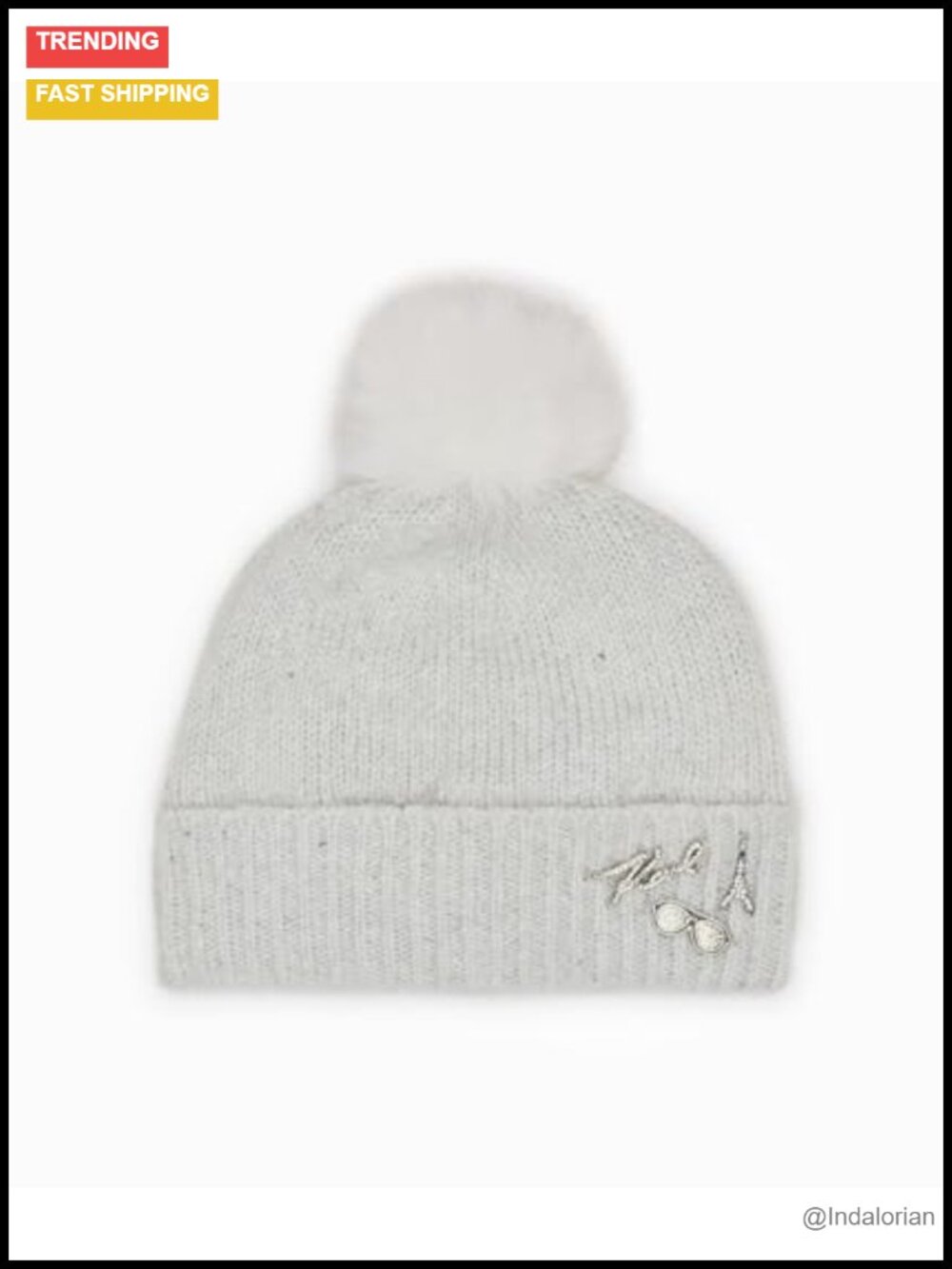Sequin Knit Faux Fur Pom Beanie Winter Hat